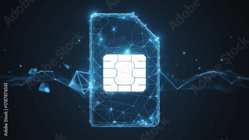 Digital SIM Card Technology Innovation and Connectivity Illustration with Blue Network Design on Dark Background