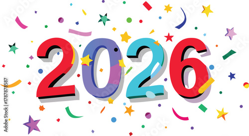 Colorful 2026 new year celebration with confetti