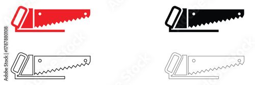 hand saw vector icon set, wood cutter vector, carpentry tools icon vector, silhouette and line art