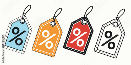 Colorful discount tags with percentage sign