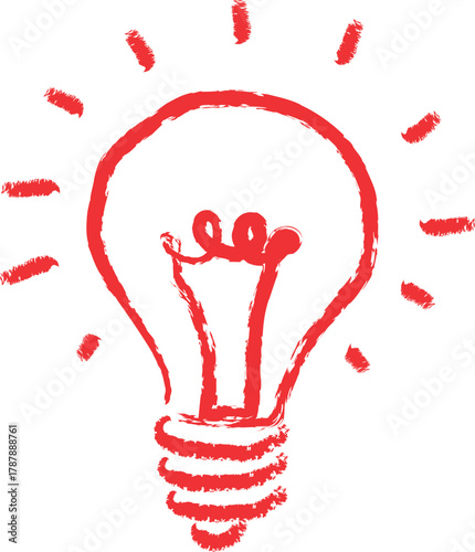 red light bulb doodle icon with sketch strokes, creative idea symbol, innovation concept illustration