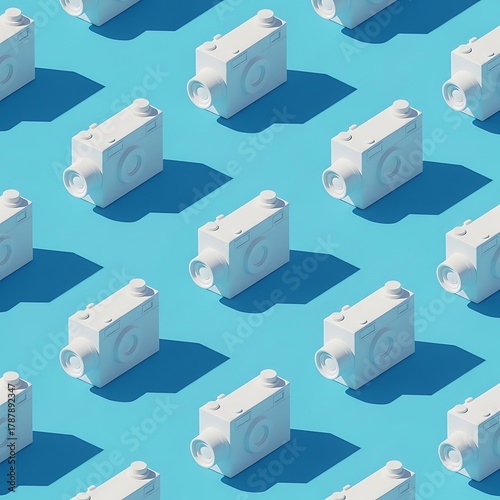 A Pattern of White Cameras on a Blue Background