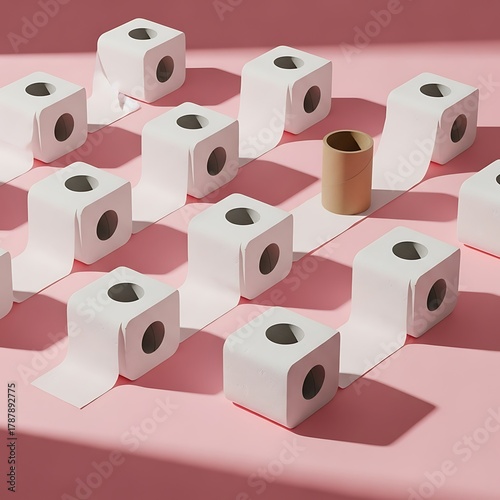 Cube Toilet Paper Rolls with Empty Core in Pastel Pink Setting