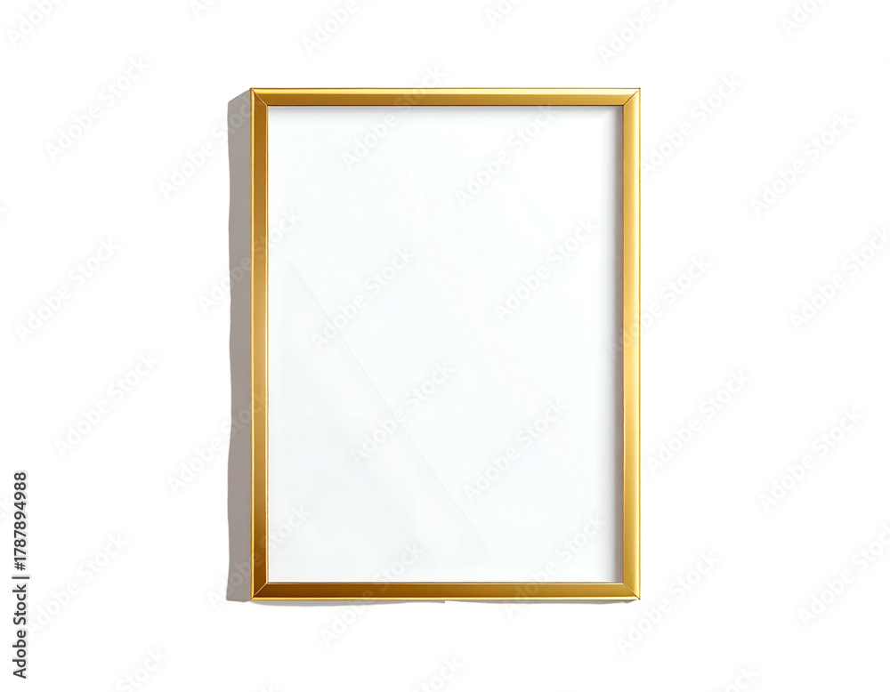 Obraz premium A vertically oriented, rectangular, golden picture frame with a white void inside