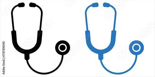 Medical stethoscopes in black and blue for health awareness campaigns or healthcare design projects, demonstrating medical tools and diagnostic equipment.