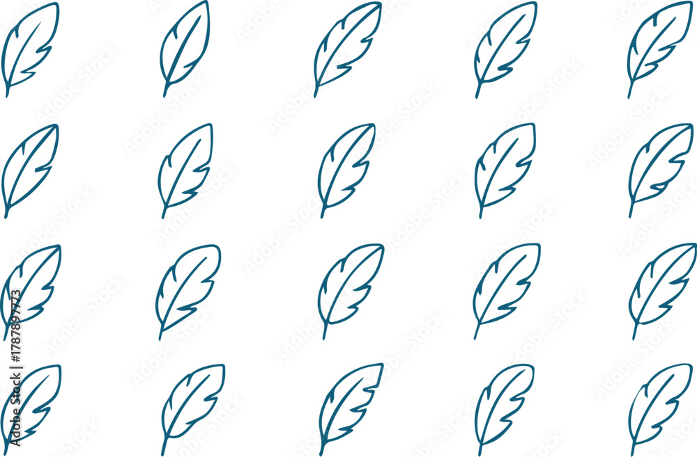 Fototapeta premium Collection of feather icons, showcasing various feather designs for use in graphic design, representing lightness and nature
