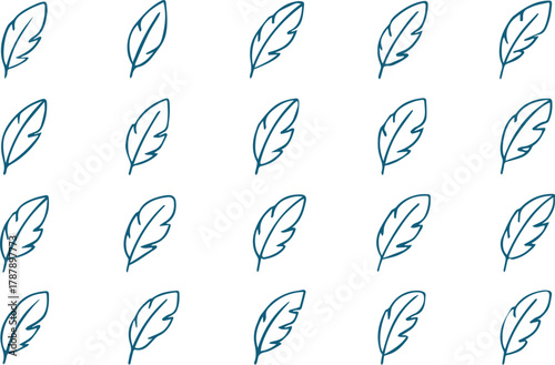 Collection of feather icons, showcasing various feather designs for use in graphic design, representing lightness and nature