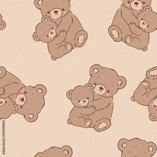 Hand Drawn Cute Bear Pattern Vector Kids Print