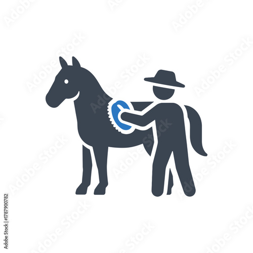 Farmer Grooming Horse icon