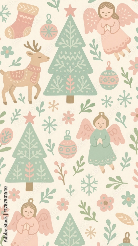 Naklejka premium Whimsical festive holiday wallpaper for mobile