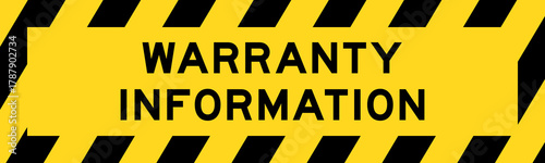 Yellow and black color with line striped label banner with word warranty information