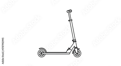 Simple black and white illustration of a foldable kick scooter design