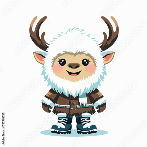 cute small yeti character wearing winter snow boots