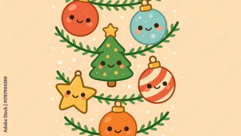 Fototapeta premium Cute festive holiday ornaments desktop wallpaper