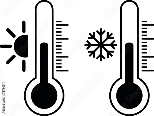 Thermometer icon showing hot and cold temperature Vector