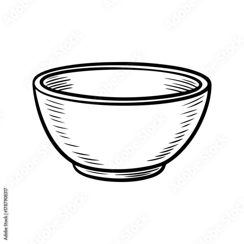 Line art outline illustration of a ceramic bowl with shading details