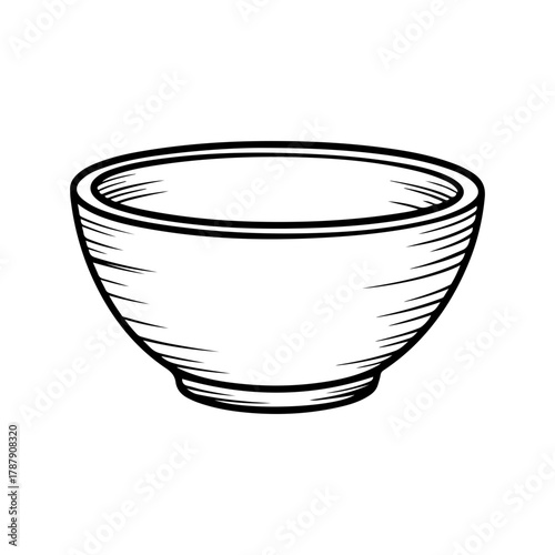 Line art outline illustration of a ceramic bowl with shading details