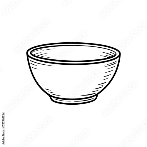 Line art outline illustration of a ceramic bowl with shading details
