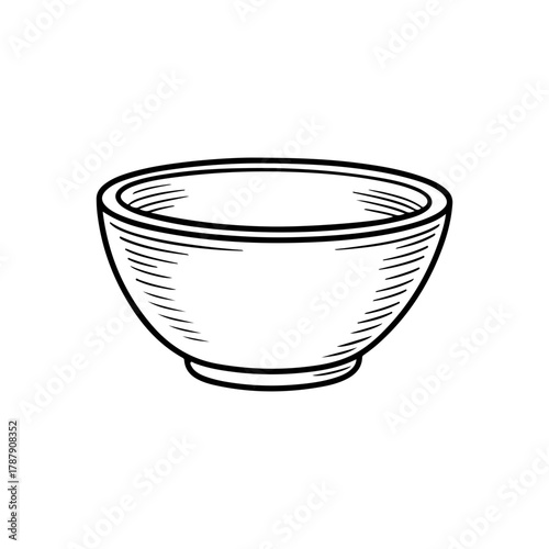 Line art outline illustration of a ceramic bowl with shading details