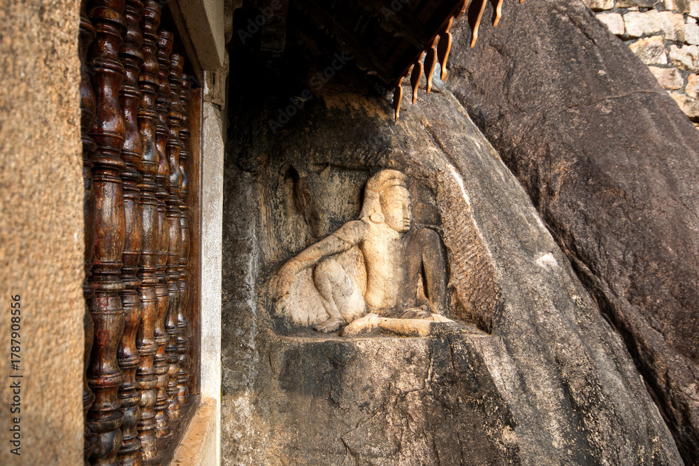 Fototapeta premium The man and horse carving at the Isurumuniya temple in Anuradhapura, Sri Lanka.