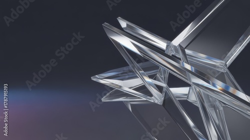 Abstract dark background, futuristic glass structure, 3d render