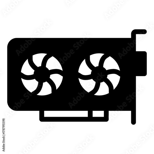 Powerful videocard solid icon, mining concept. Vector graphics. Modern GPU, video card sign on white background, style icon mobile or web design.