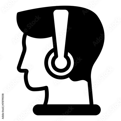 Guy head with headphones solid icon, music listening concept. Vector graphics. Attentive listener man, boy sign on white background, style icon mobile or web design.