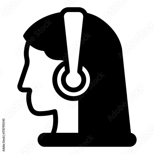 Girl head with headphones solid icon, music listening concept. Vector graphics. Attentive listener woman, girl sign on white background, style icon mobile or web design.