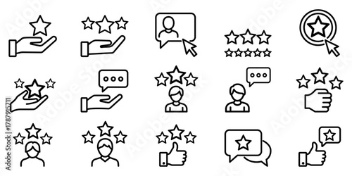 Customer Reviews Rating Feedback Star Ranking Icon Set Client Satisfaction Positive Experience Online Review Symbol