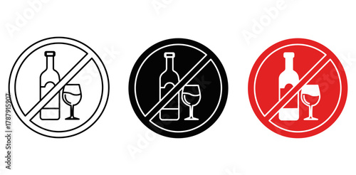 Tableau sur toile No Alcohol Allowed Icons Prohibition Sign for Drinking Abstinence Liquor Free Zo