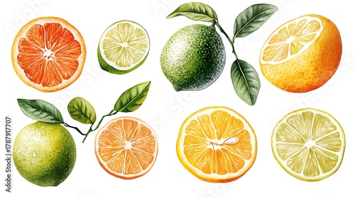 Fototapeta Naklejka Na Ścianę i Meble -  Assortment of fresh citrus fruits isolated on white background