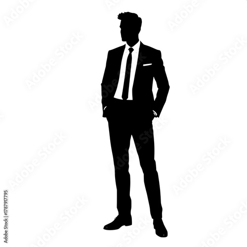 Modern Graphic Poster

Stylized black silhouette of a man in a modern suit, standing in a confident pose on a white background. Designed like a fashion or lifestyle poster — bold, graphic, and minimal