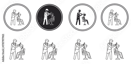 Barbershop Haircut Icons Professional Stylist Trimming Client s Hair Beauty Salon Service Barber Art Man Care Barber