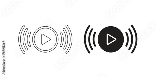 Play button with waves icon media player start symbol audio video streaming broadcast online content waveform