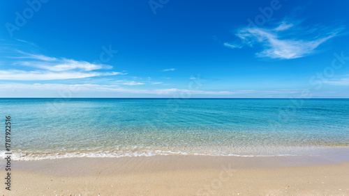 Beautiful sea horizontal photography of a beautiful and peaceful tropical beach landscape. Nature background.