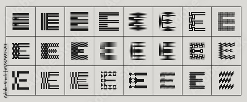 Abstract decoration line ornate letter E logo set