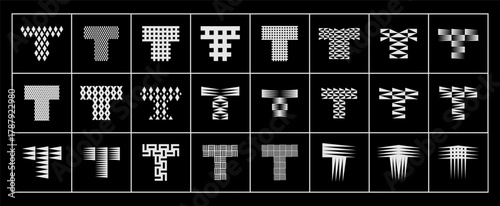 Luxury stripe abstract monogram letter T logo set