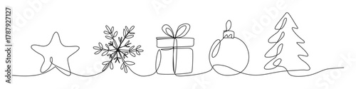 Christmas one line art. Merry Christmas decoration. Vector illustration