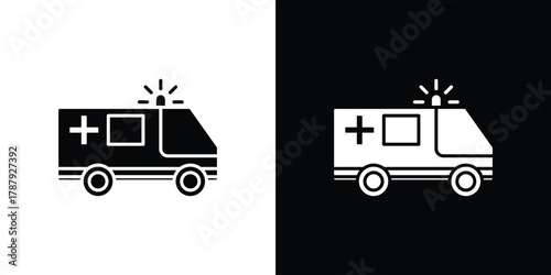Ambulance icon in solid silhouette set. Vector Illustration.