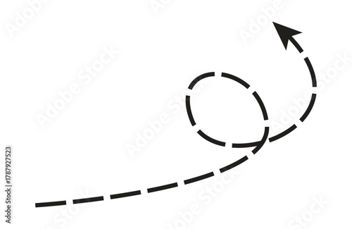 Curved dashed arrow line with directional path indicator vector isolated on transparent background