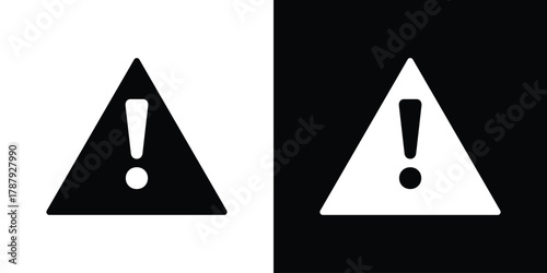 Attention icon in solid silhouette set. Vector Illustration.