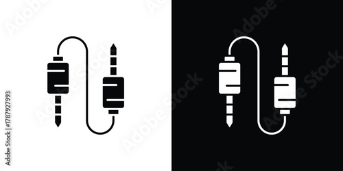 Audio Cable icon in solid silhouette set. Vector Illustration.