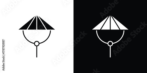 Bamboo hat icon in solid silhouette set. Vector Illustration.