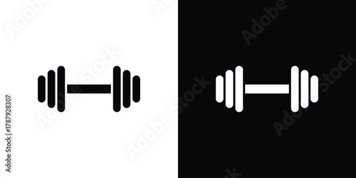 Barbell icon in solid silhouette set. Vector Illustration.