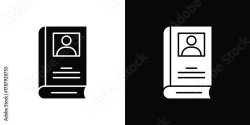 Biography icon in solid silhouette set. Vector Illustration.