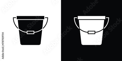 Bucket icon in solid silhouette set. Vector Illustration.