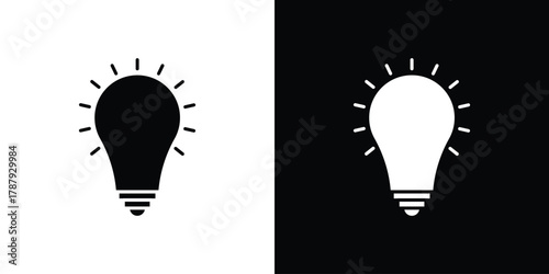 Bulb icon in solid silhouette set. Vector Illustration.