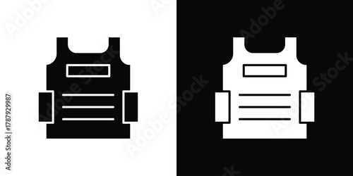 Bulletproof vest icon in solid silhouette set. Vector Illustration.