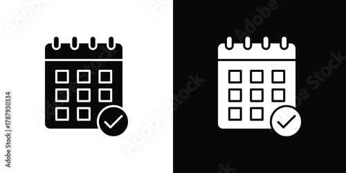 Calendar check icon in solid silhouette set. Vector Illustration.