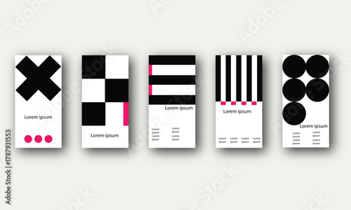 A collection of minimalist posters with geometric backgrounds and clean typography. The versatile vector patterns are perfect for posters,labels, and backgrounds with excellent text legibility.